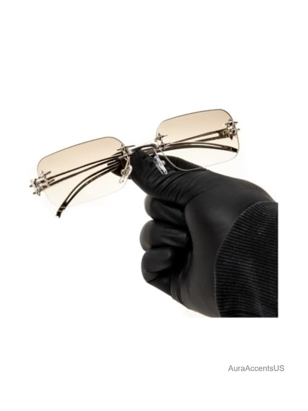 Frameless Rectangle Metal Temple Eyeglasses Retro Hip Hop Unisex Sunglasses